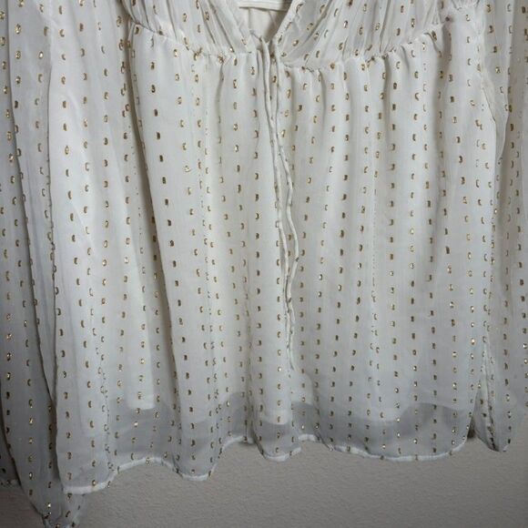 Old Navy Blouse Women's XL Metallic V-Neck Sheer Mesh Lined Swiss Dot Top - Picture 3 of 8